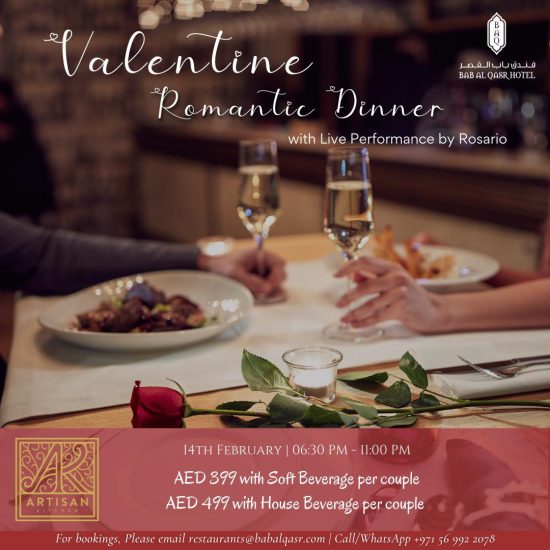 Love is in the Air at Bab Al Qasr Hotel with its Valentine’s Day Romantic Experiences