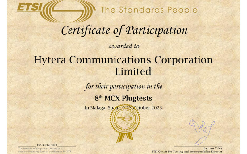 حضور مشرف لشركة Hytera في حدث MCX Plugtests الثامن الذي تعقده ETSI