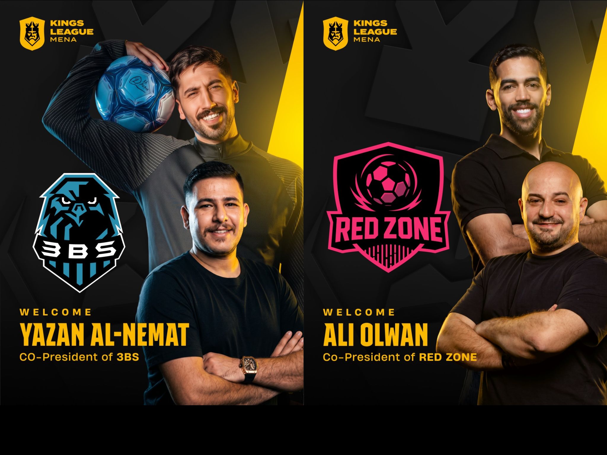 Jordan National Team Stars Yazan Al-Nemat and Ali Olwan Become Co-presidents of Kings League MENA Teams Jordan National Team Stars Yazan Al-Nemat and Ali Olwan Become Co-presidents of Kings League MENA Teams